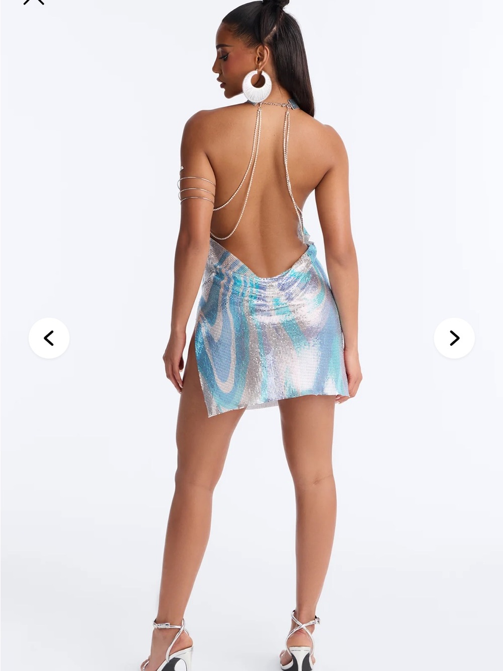 Fashion Nova Top Tier Only Chainmail Mini Dress Halter Metallic Aqua Iridescent - Picture 4 of 15